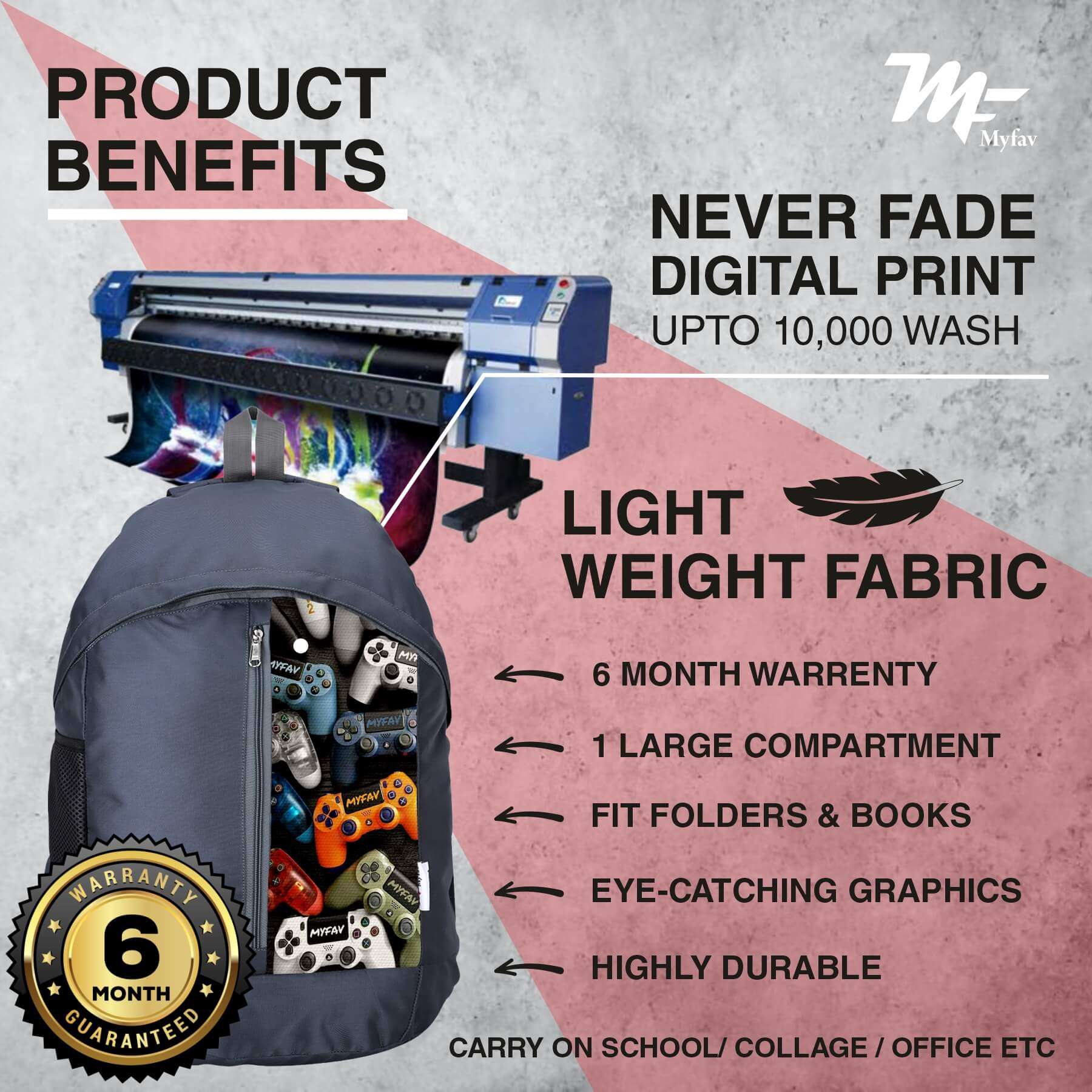 My Fav 21 L Grey Laptop Backpack for Men Women / College Bag for Boys Girls / Office Bag