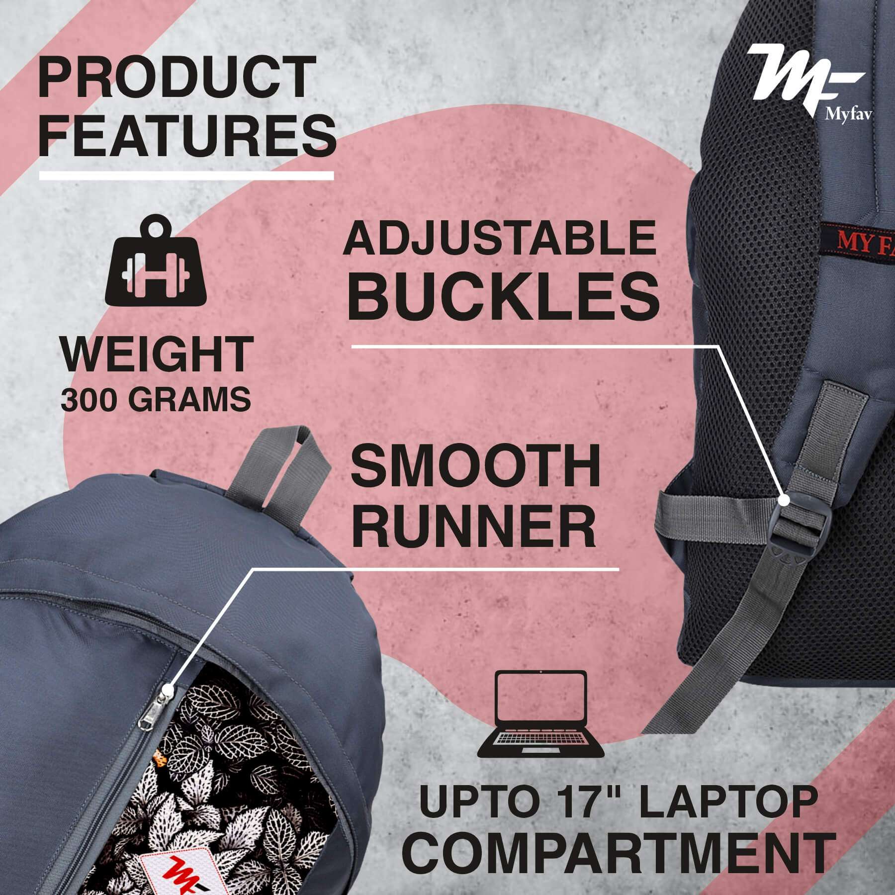 My Fav 21 L Grey Laptop Backpack for Men Women / College Bag for Boys Girls / Office Bag