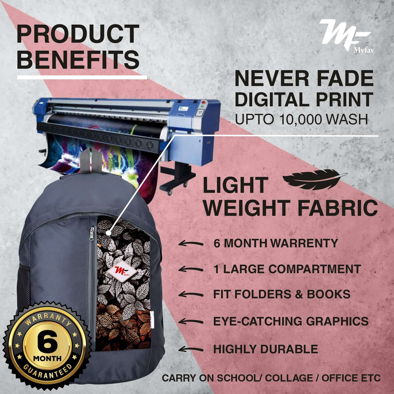 My Fav 21 L Grey Laptop Backpack for Men Women / College Bag for Boys Girls / Office Bag