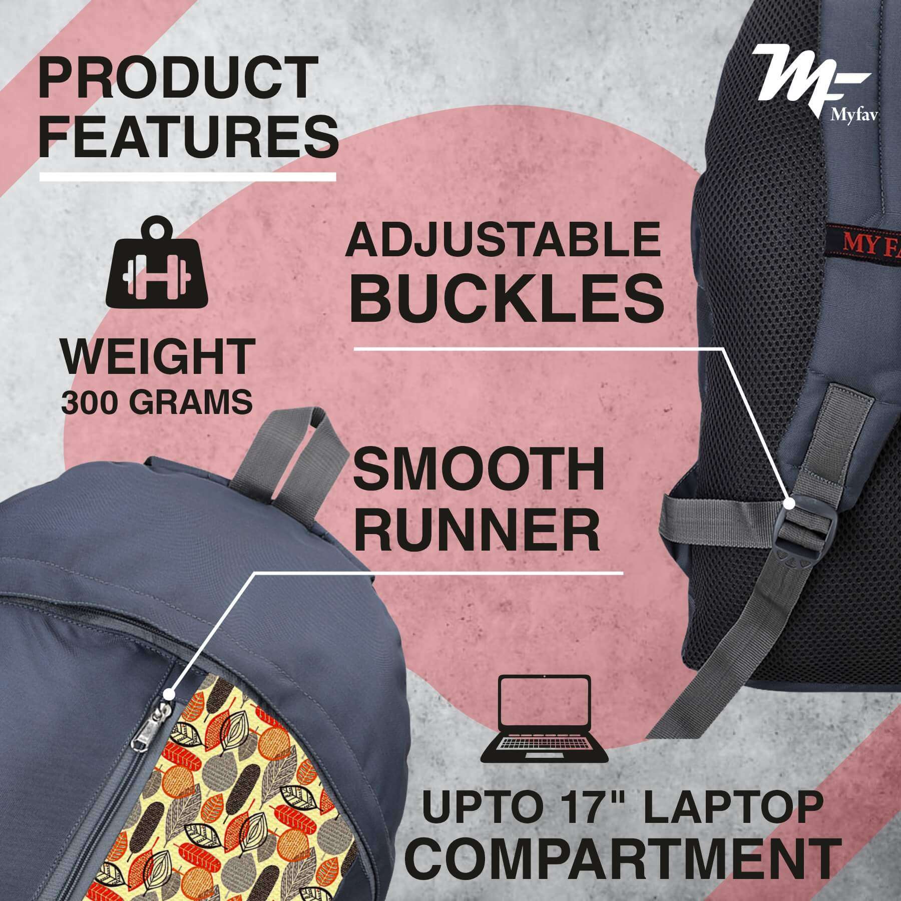 My Fav 21 L Grey Laptop Backpack for Men Women / College Bag for Boys Girls / Office Bag