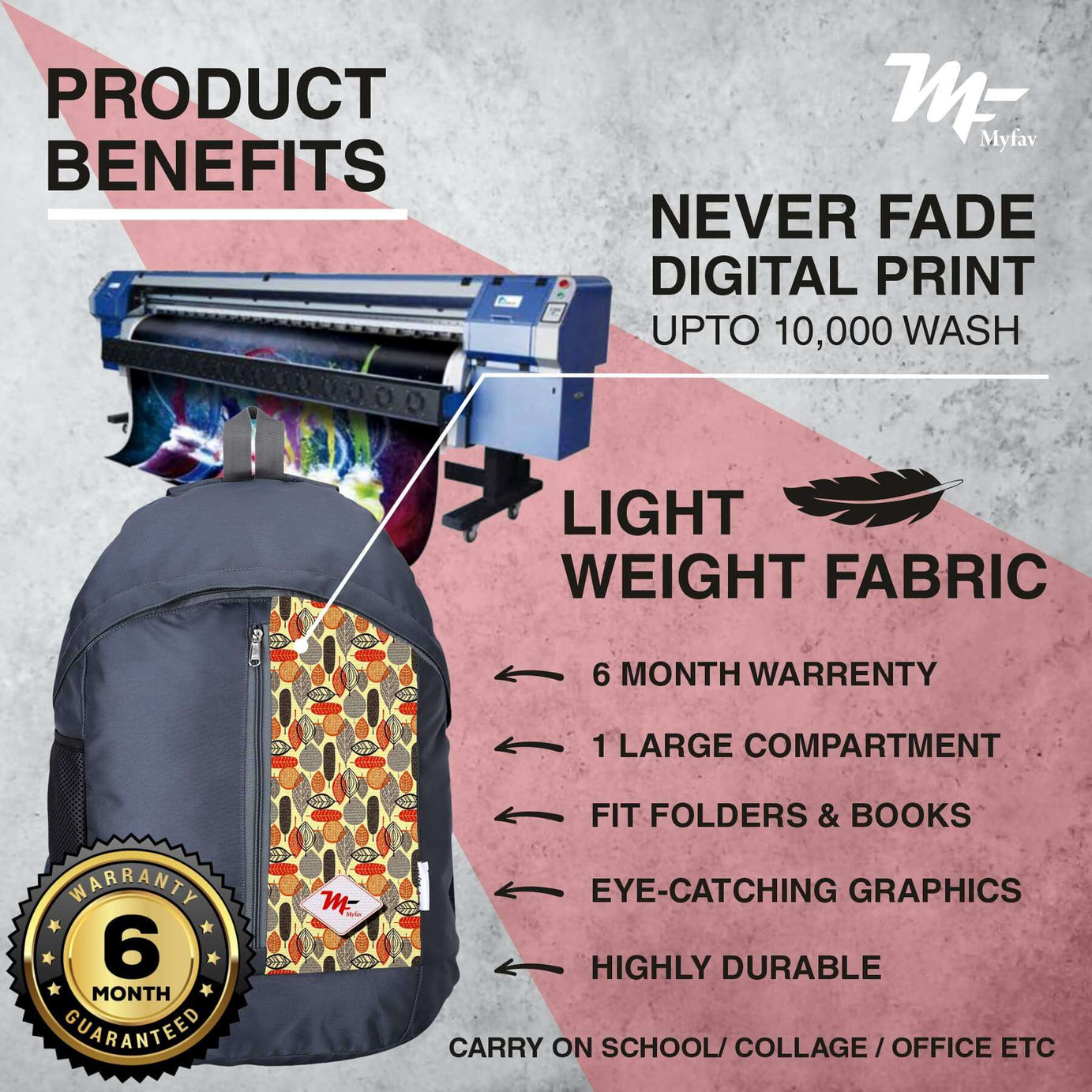 My Fav 21 L Grey Laptop Backpack for Men Women / College Bag for Boys Girls / Office Bag