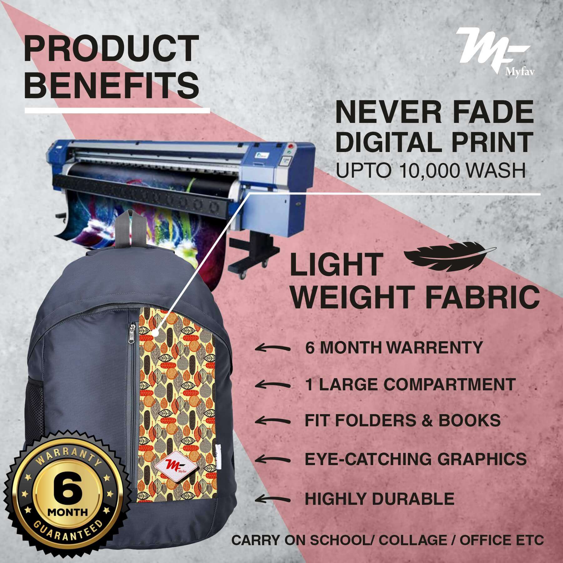 My Fav 21 L Grey Laptop Backpack for Men Women / College Bag for Boys Girls / Office Bag