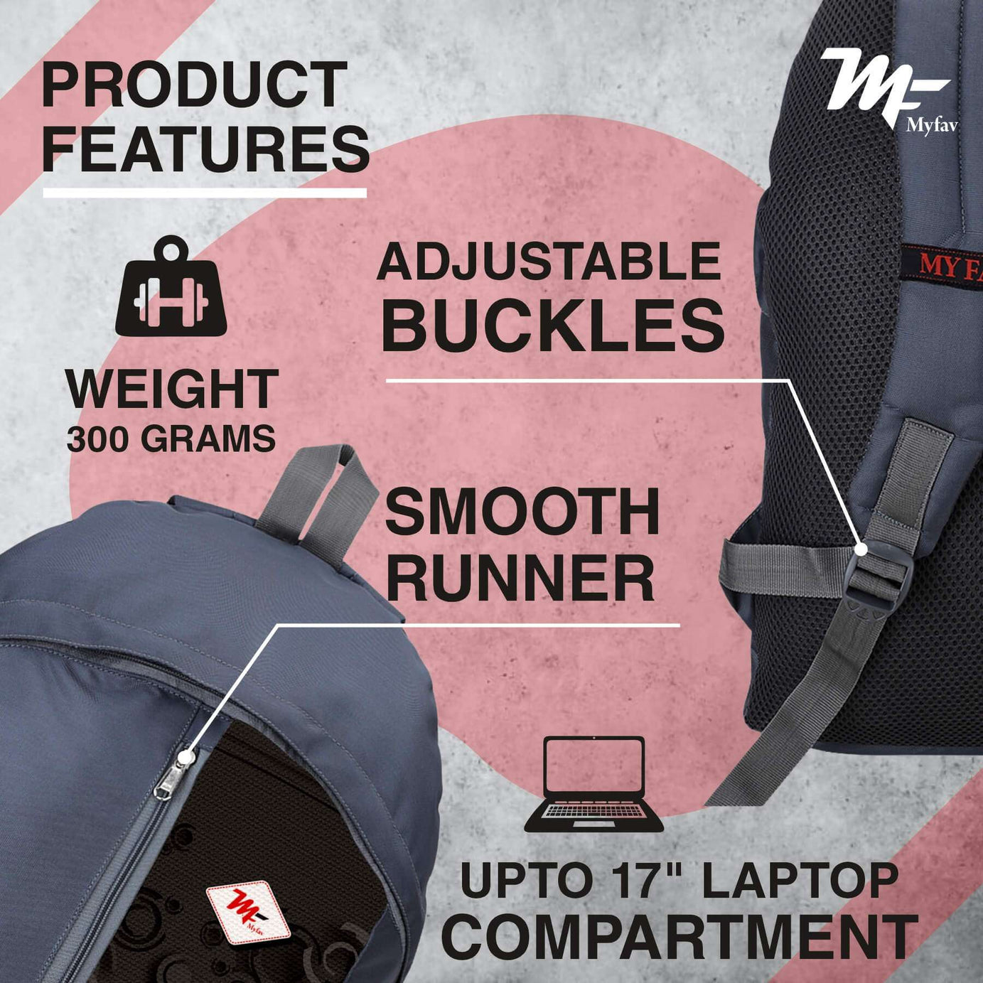 My Fav 21 L Grey Laptop Backpack for Men Women / College Bag for Boys Girls / Office Bag