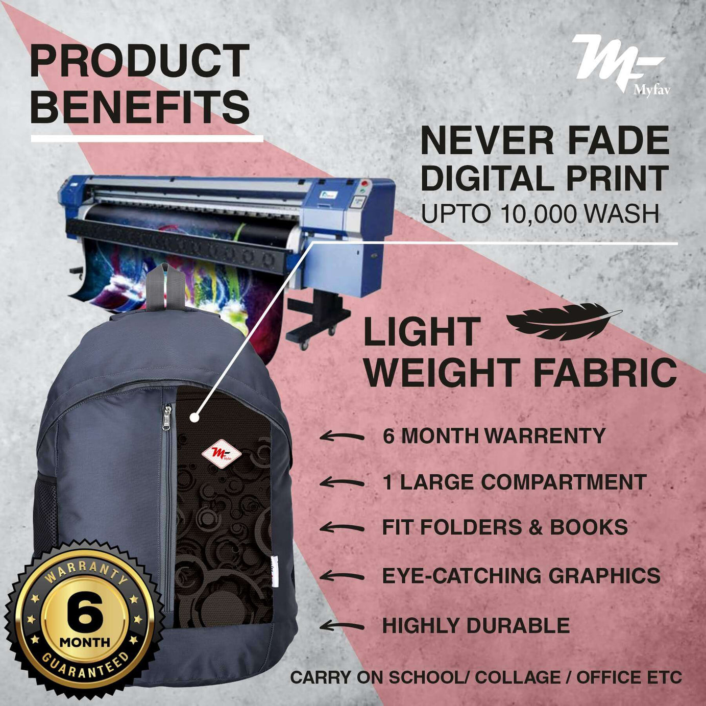 My Fav 21 L Grey Laptop Backpack for Men Women / College Bag for Boys Girls / Office Bag