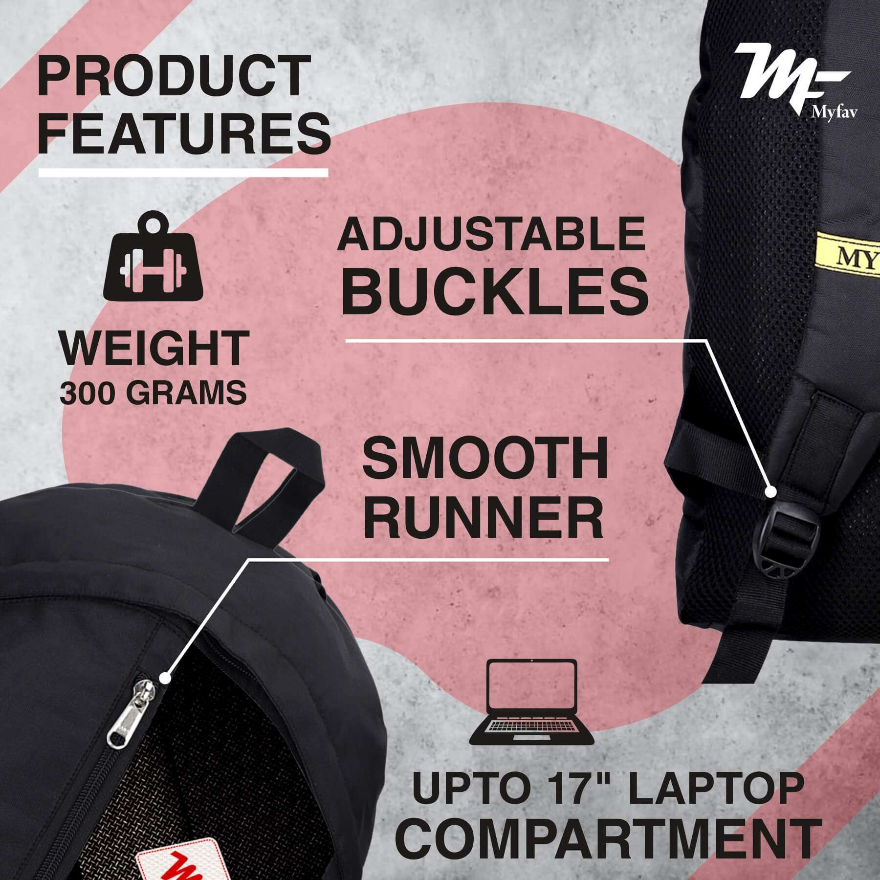 My Fav 21 L Black Laptop Backpack for Men Women / College Bag for Boys Girls / Office Bag