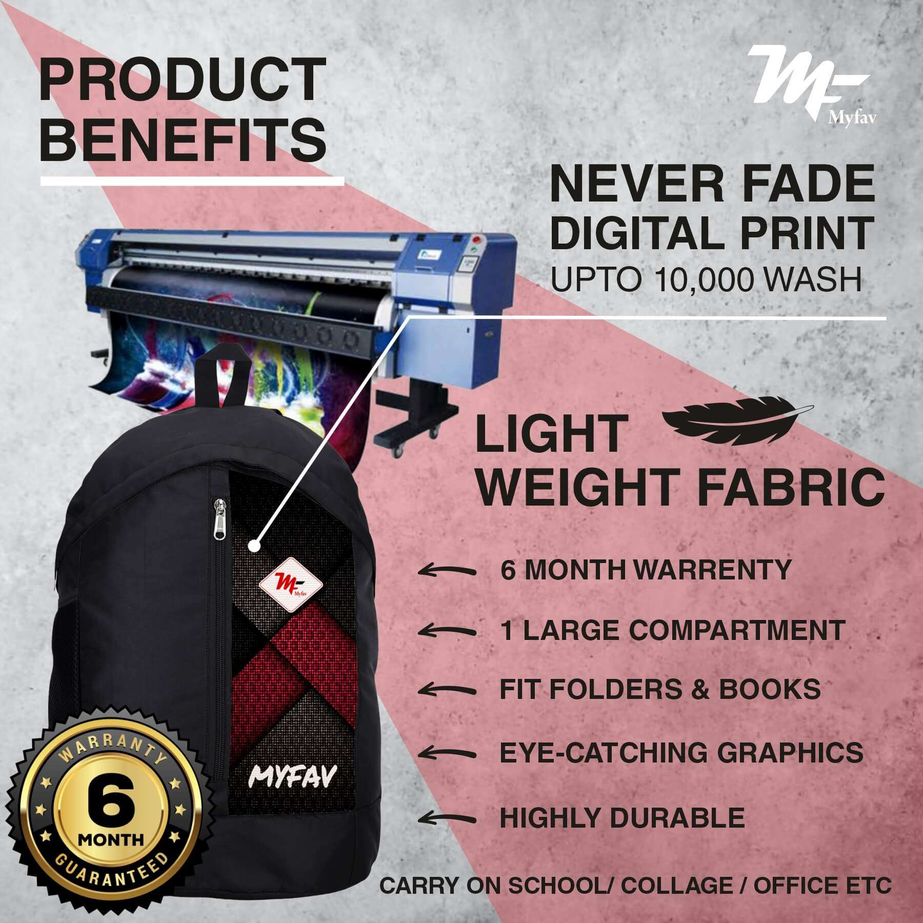 My Fav 21 L Black Laptop Backpack for Men Women / College Bag for Boys Girls / Office Bag