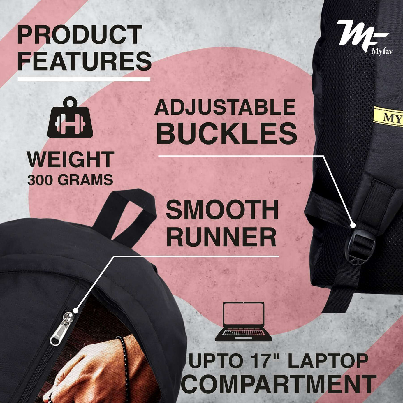 My Fav 21 L Black Laptop Backpack for Men Women / College Bag for Boys Girls / Office Bag