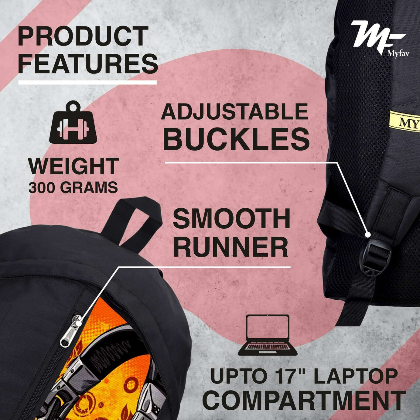 My Fav 21 L Black Laptop Backpack for Men Women / College Bag for Boys Girls / Office Bag