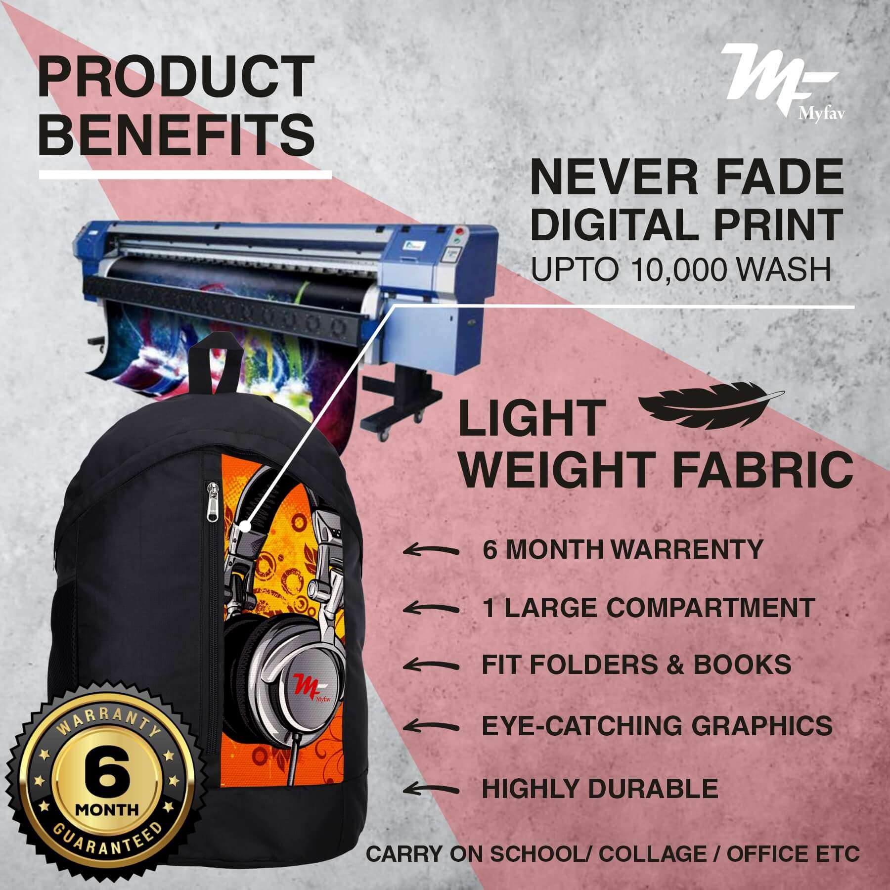 My Fav 21 L Black Laptop Backpack for Men Women / College Bag for Boys Girls / Office Bag