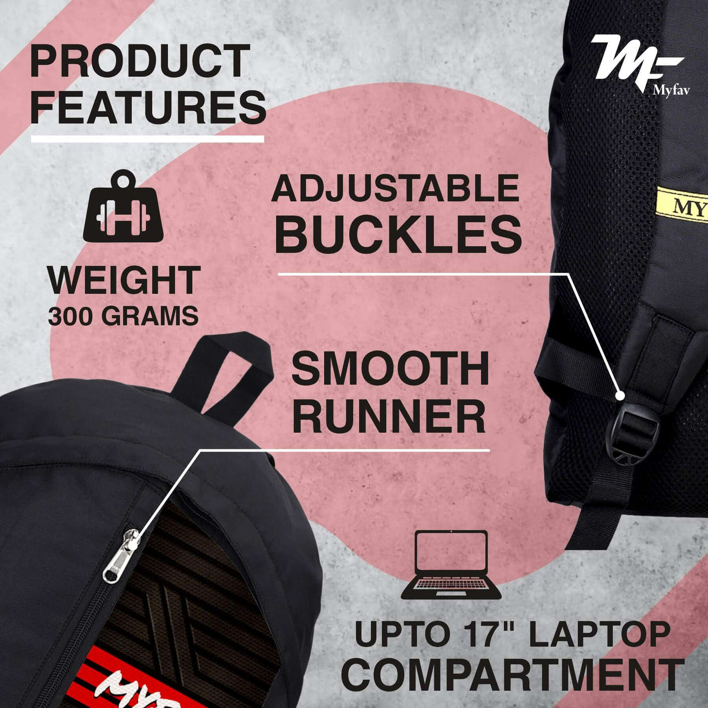 My Fav 21 L Black Laptop Backpack for Men Women / College Bag for Boys Girls / Office Bag