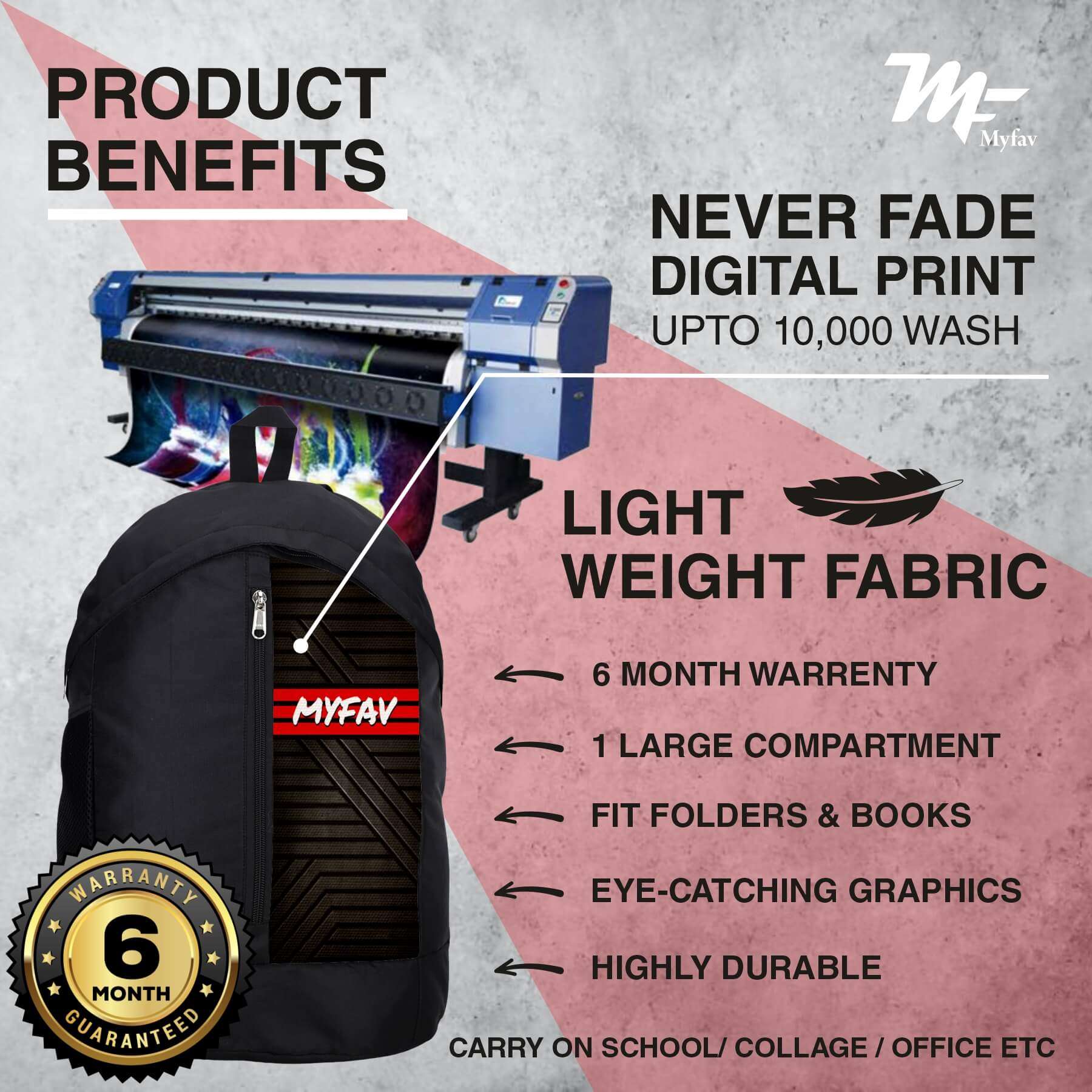 My Fav 21 L Black Laptop Backpack for Men Women / College Bag for Boys Girls / Office Bag