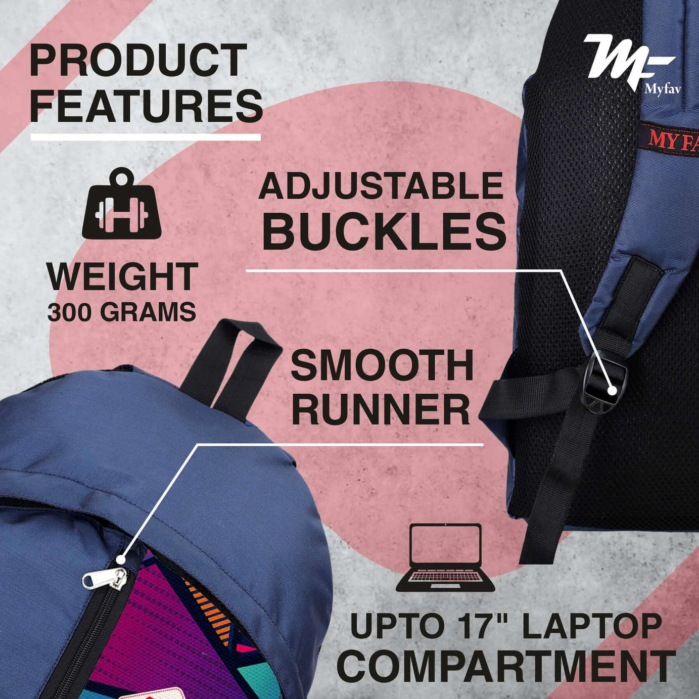 My Fav 21 L Navy Blue Laptop Backpack for Men Women / College Bag for Boys Girls / Office Bag