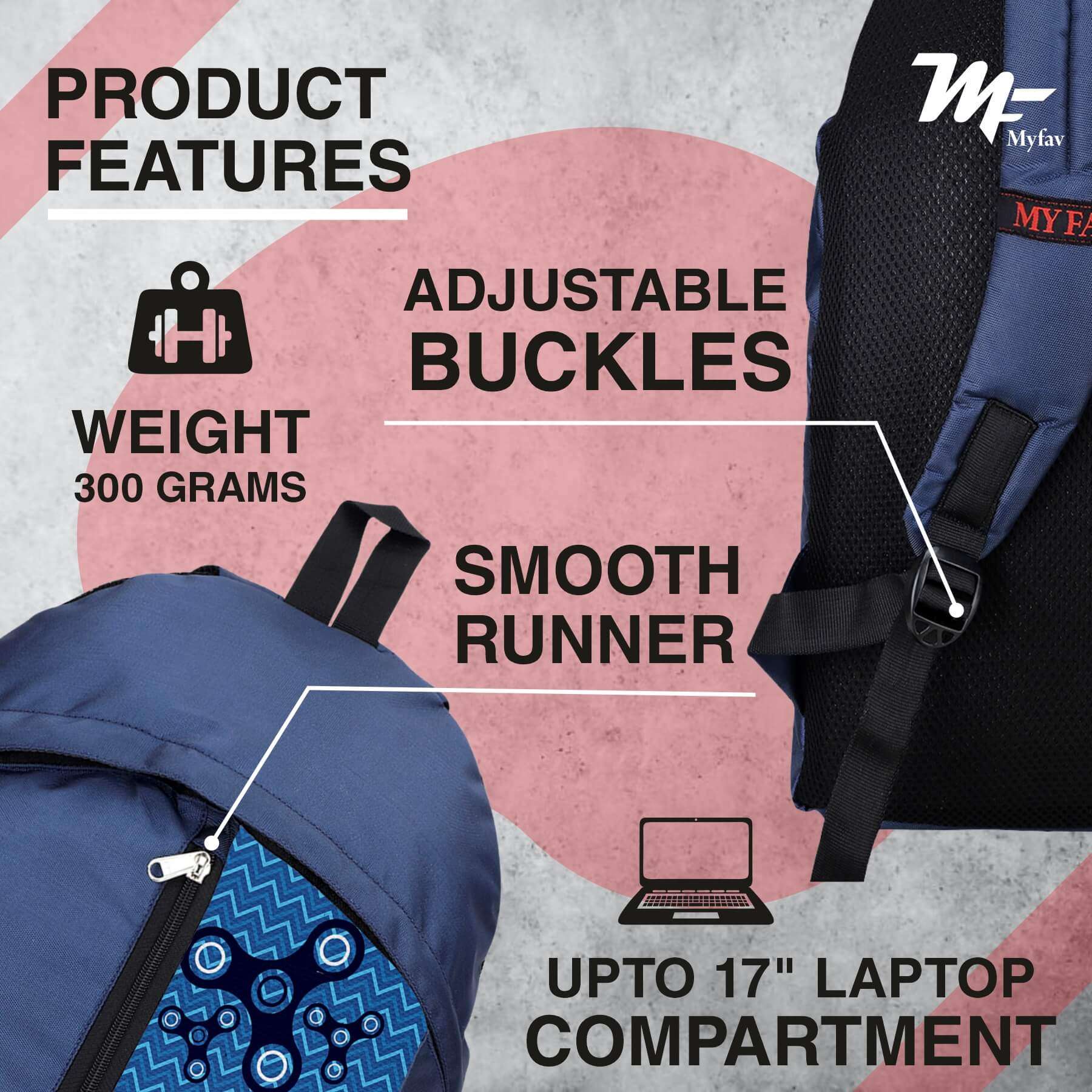 My Fav 21 L Navy Blue Laptop Backpack for Men Women / College Bag for Boys Girls / Office Bag