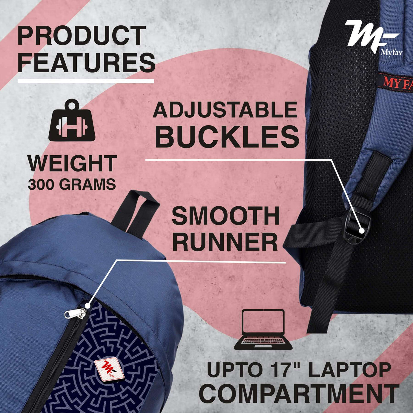 My Fav 21 L Navy Blue Laptop Backpack for Men Women / College Bag for Boys Girls / Office Bag