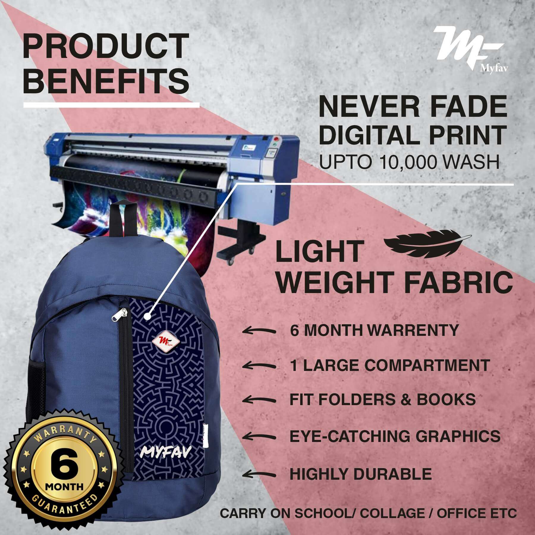 My Fav 21 L Navy Blue Laptop Backpack for Men Women / College Bag for Boys Girls / Office Bag