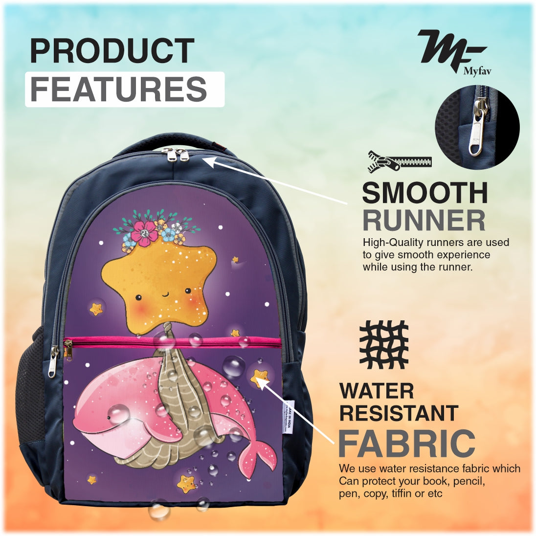 MY FAV Stylish Lightweight Spacious Waterproof Casual/Picnic/Tuition/School Bag/Backpack for Children Boys And Girls - 6 Month Warranty