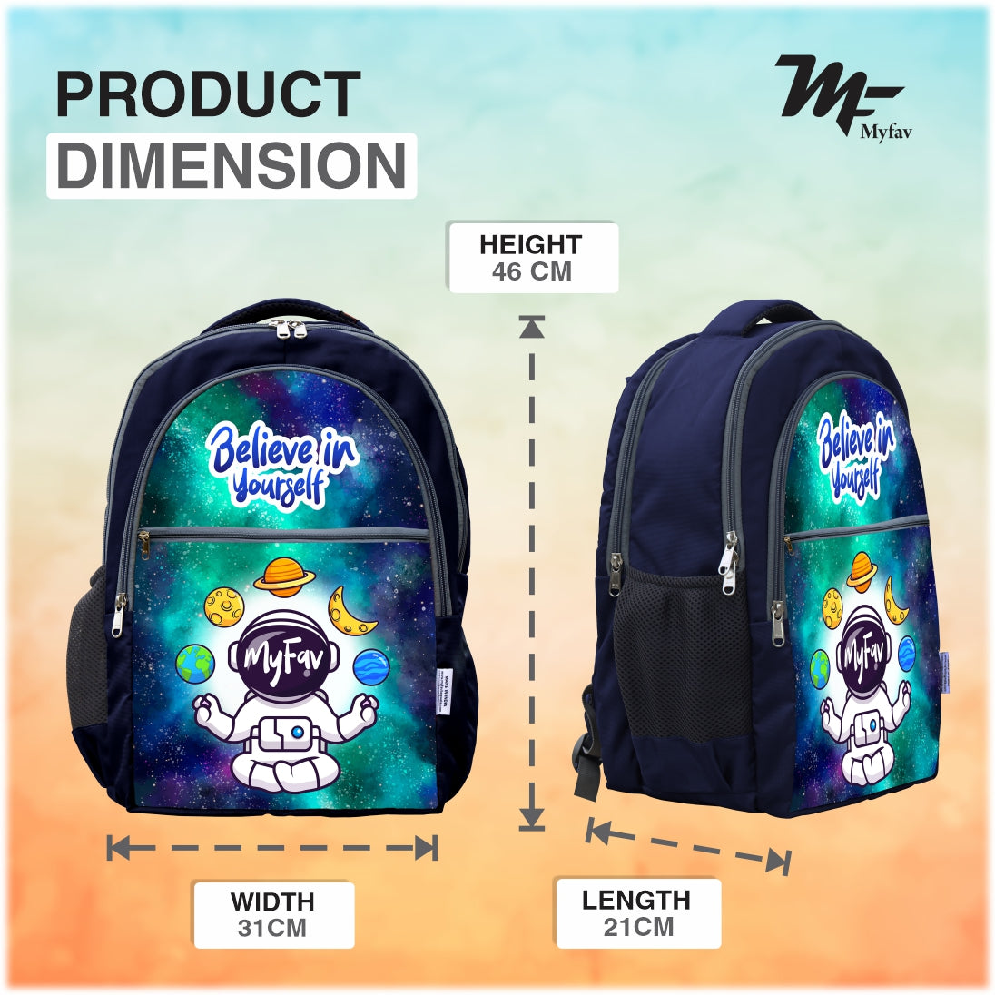 MY FAV Printed (5 to 14-year-old) School Backpack for Kids | Bottle Holder & Front Zippered Pocket, Adjustable & Padded Shoulder Straps | Waterproof Bag for Boys & Girls- - 6 Month Warranty