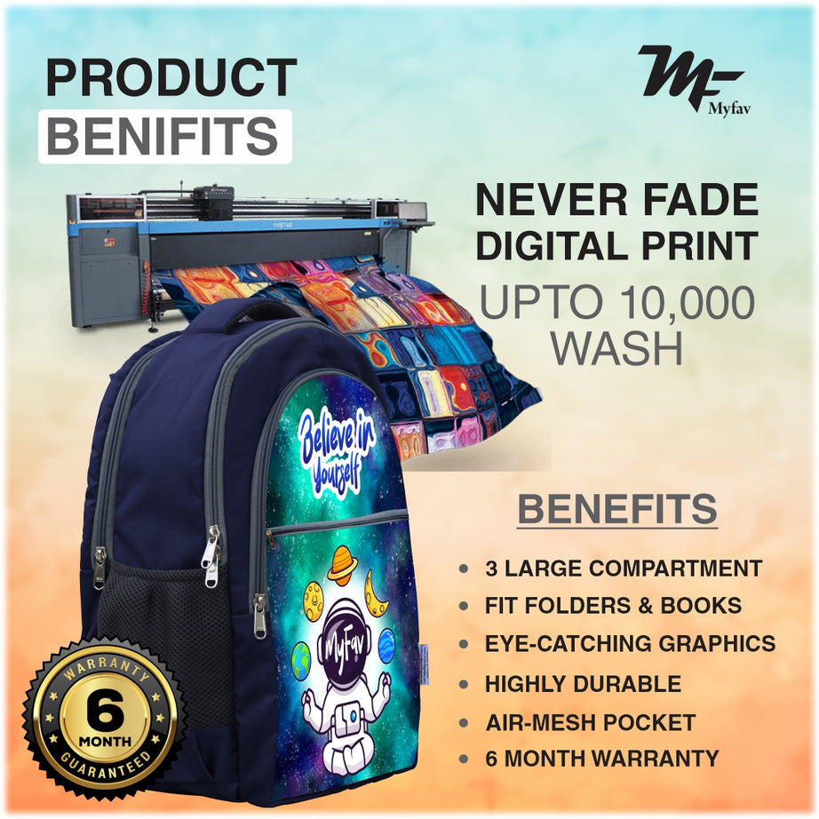 MY FAV Printed (5 to 14-year-old) School Backpack for Kids | Bottle Holder & Front Zippered Pocket, Adjustable & Padded Shoulder Straps | Waterproof Bag for Boys & Girls- - 6 Month Warranty