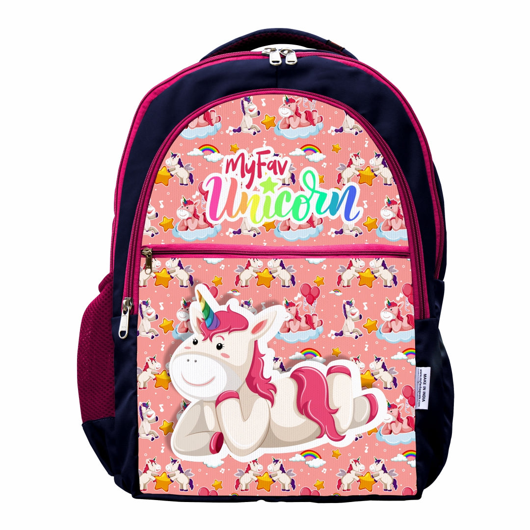 MY FAV Printed School Backpack for Kids (5 to 14-year-old) Bottle Holder & Front Zippered Pocket, Adjustable & Padded Shoulder Straps - 6 Month Warranty