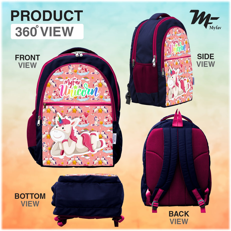 MY FAV Printed School Backpack for Kids (5 to 14-year-old) Bottle Holder & Front Zippered Pocket, Adjustable & Padded Shoulder Straps - 6 Month Warranty