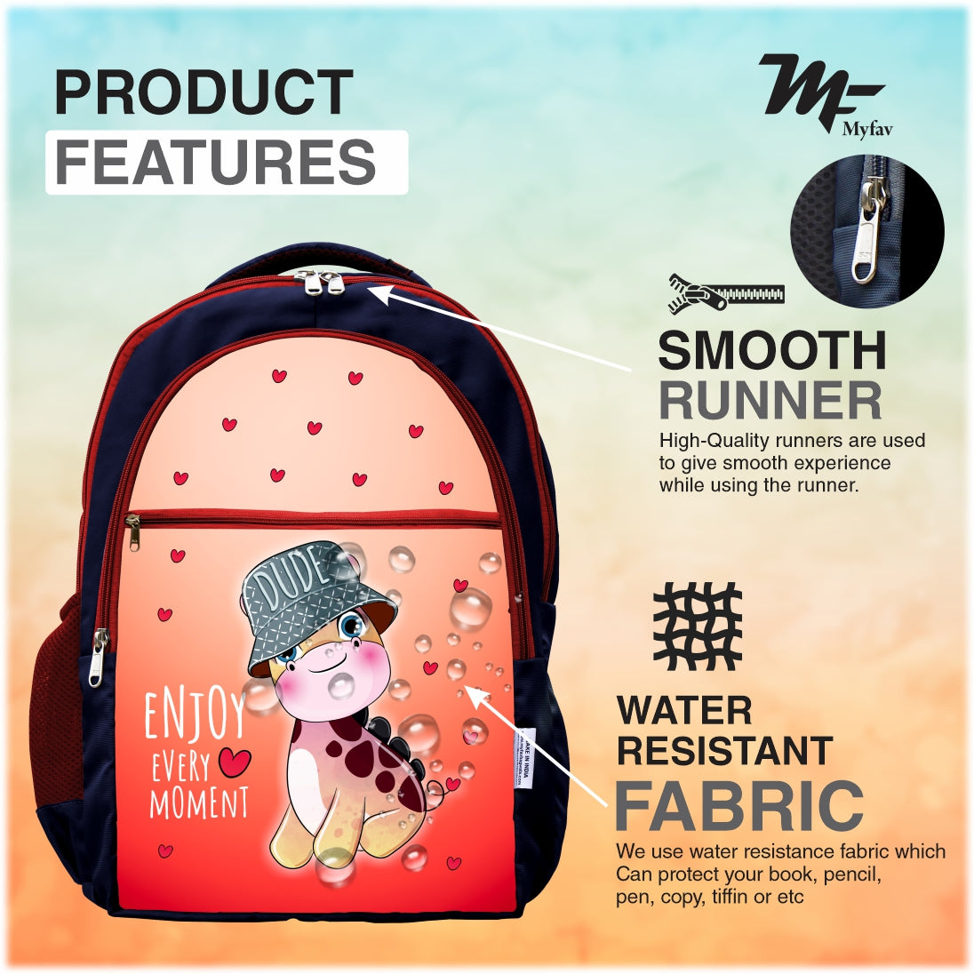 MY FAV Polyester Waterproof & Lightweight Cartoon Printed Backpack (5 to 14-year-old) - Stylish Standard Backpack s for Kids | Waterproof Shoulder Straps Bag - 6 Month Warranty