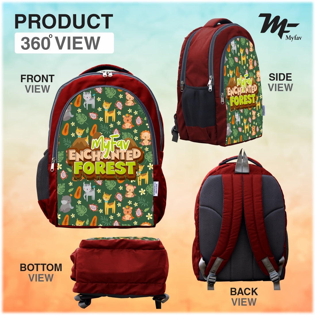 MY FAV Polyester Waterproof & Lightweight Cartoon Printed School Backpack - Stylish and Trendy Casual Backpack For Giirls/Boys - 6 Month Warranty