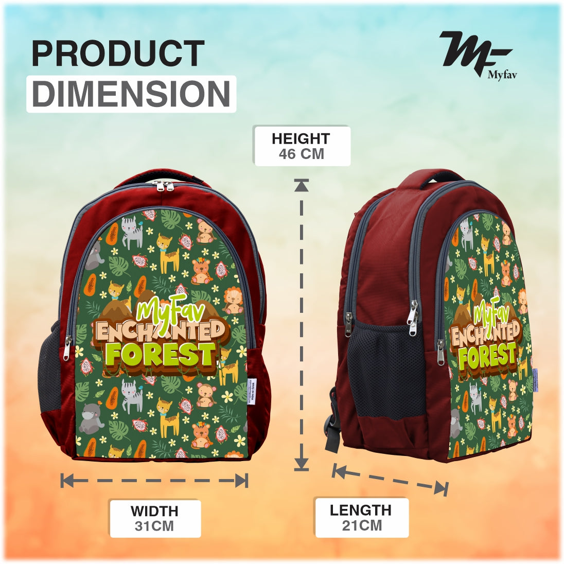 MY FAV Polyester Waterproof & Lightweight Cartoon Printed School Backpack - Stylish and Trendy Casual Backpack For Giirls/Boys - 6 Month Warranty