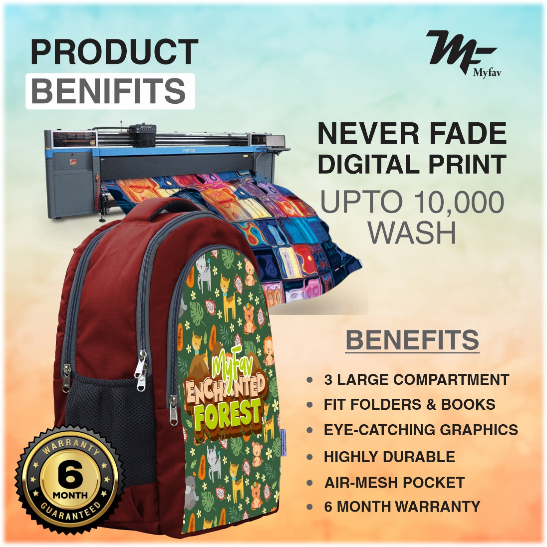 MY FAV Polyester Waterproof & Lightweight Cartoon Printed School Backpack - Stylish and Trendy Casual Backpack For Giirls/Boys - 6 Month Warranty