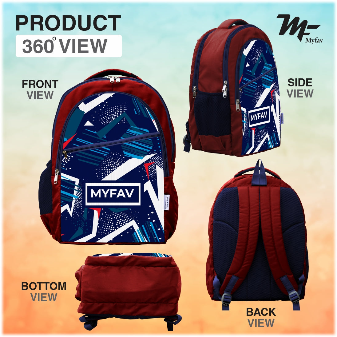MY FAV Polyester (5 to 14-year-old) School Backpack for Kids | Bottle Holder & Front Zippered Pocket, Adjustable & Padded Shoulder Straps | Waterproof Bag for Boys & Girls - 6 Month Warranty (Red)