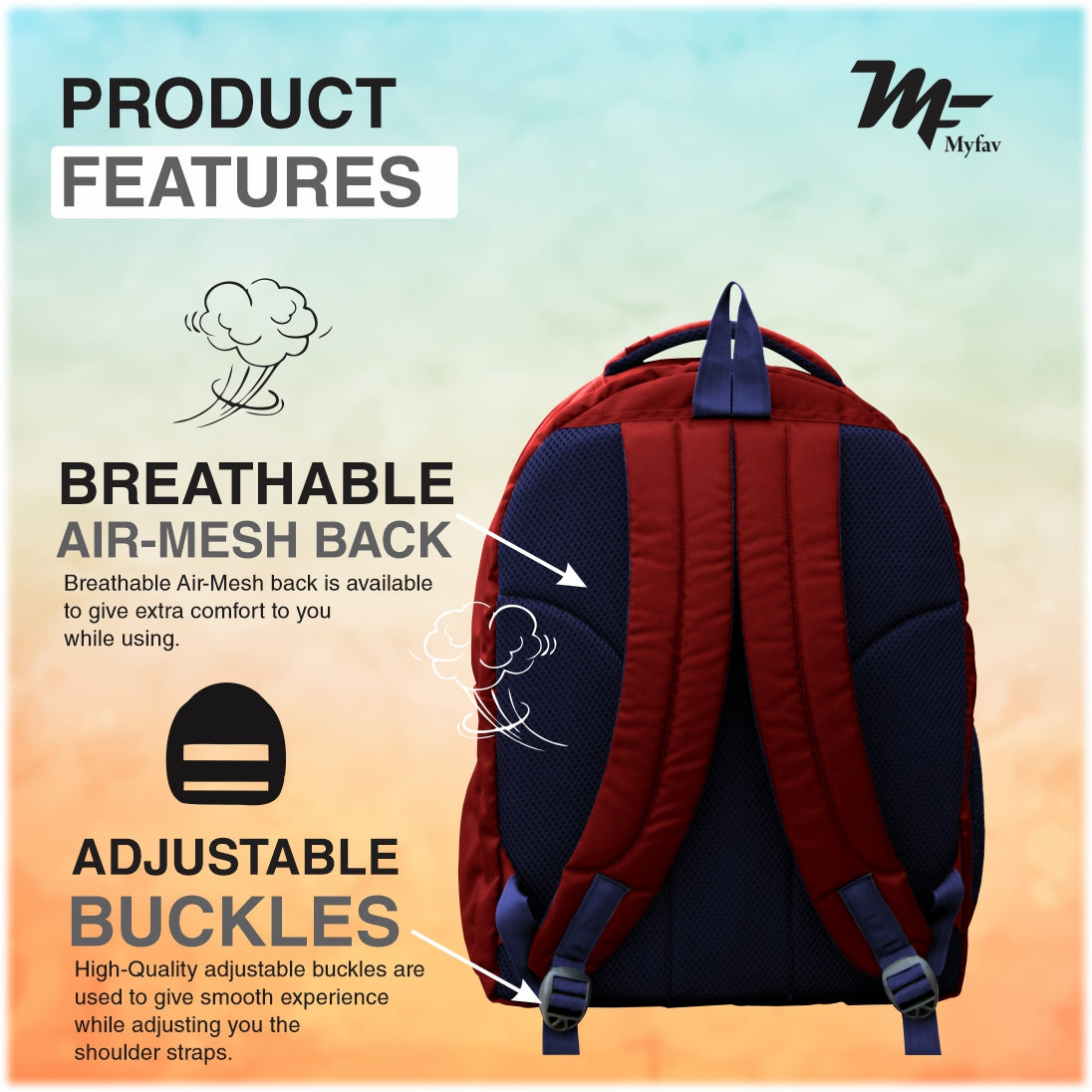 MY FAV Polyester (5 to 14-year-old) School Backpack for Kids | Bottle Holder & Front Zippered Pocket, Adjustable & Padded Shoulder Straps | Waterproof Bag for Boys & Girls - 6 Month Warranty (Red)
