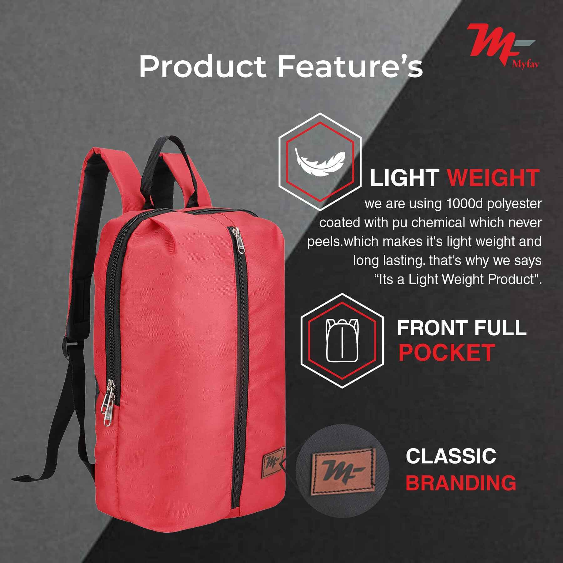 MY FAV Water Resistant Polyester Backpack for Men/ Women Travel, Business, College with Smooth Runner Zipper and Lightweight Casual Bag (11.5 Liter)