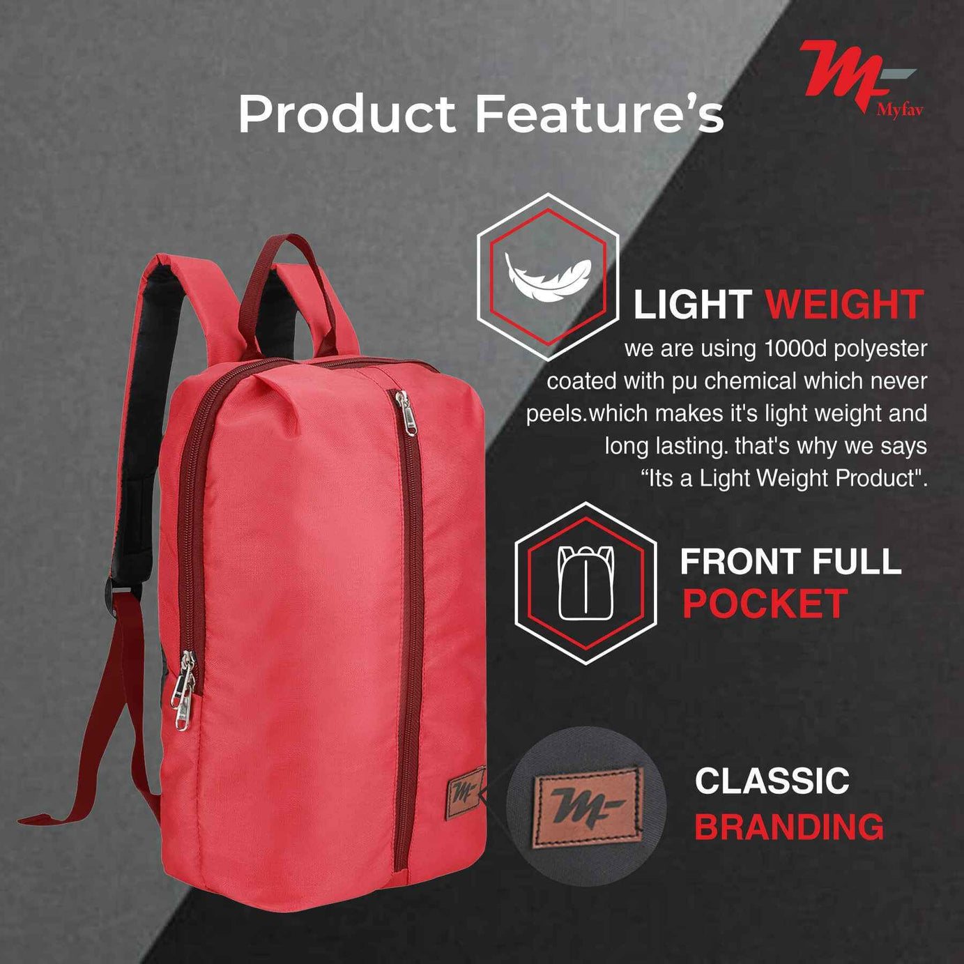 MY FAV Water Resistant Polyester Backpack for Men/ Women Travel, Business, College with Smooth Runner Zipper and Lightweight Casual Bag (11.5 Liter)