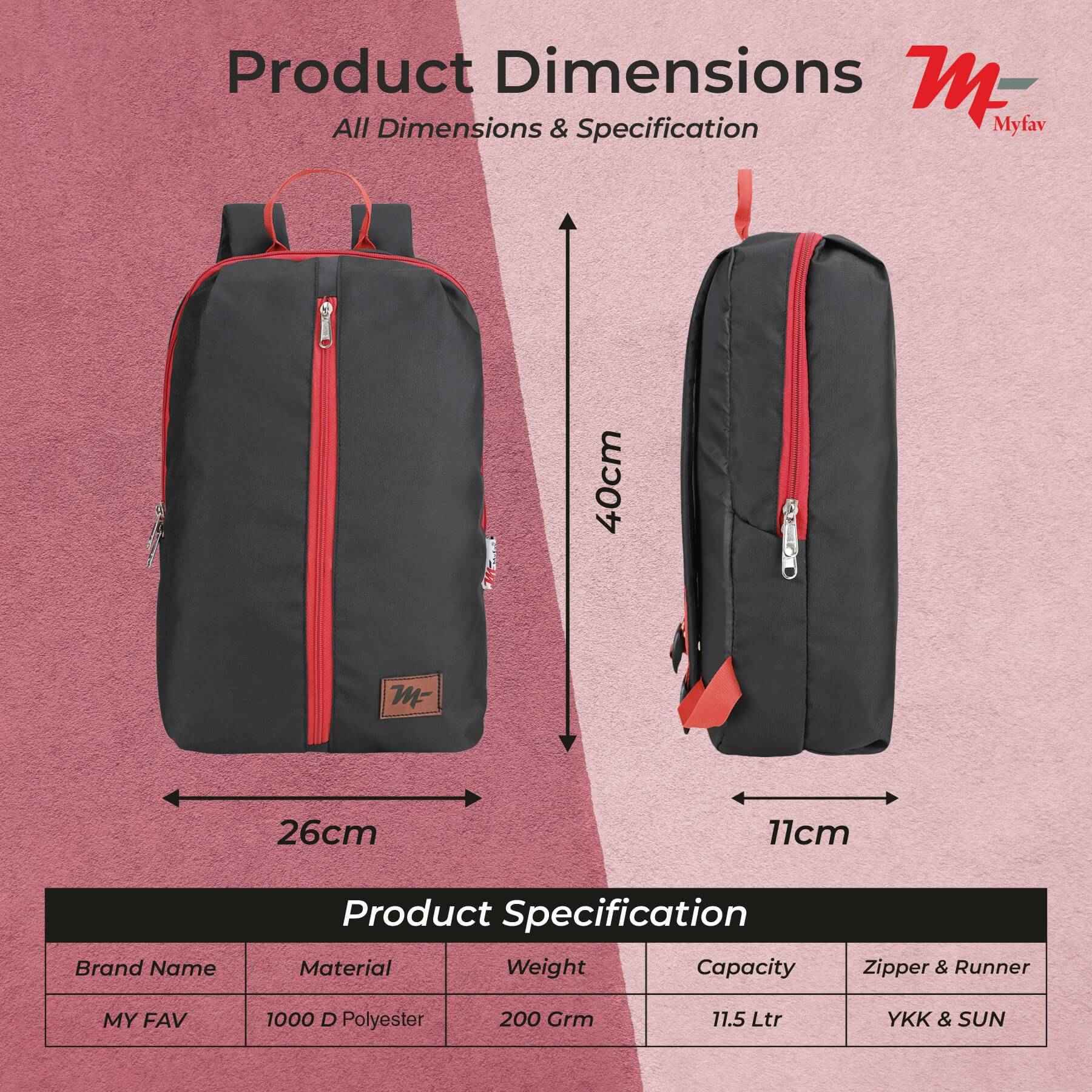 MY FAV Water Resistant Polyester Backpack for Men/ Women Travel, Business, College with Smooth Runner Zipper and Lightweight Casual Bag (11.5 Liter)