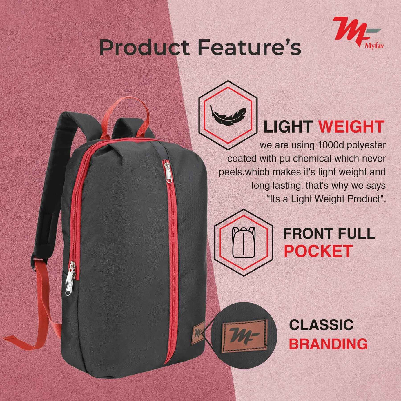 MY FAV Water Resistant Polyester Backpack for Men/ Women Travel, Business, College with Smooth Runner Zipper and Lightweight Casual Bag (11.5 Liter)