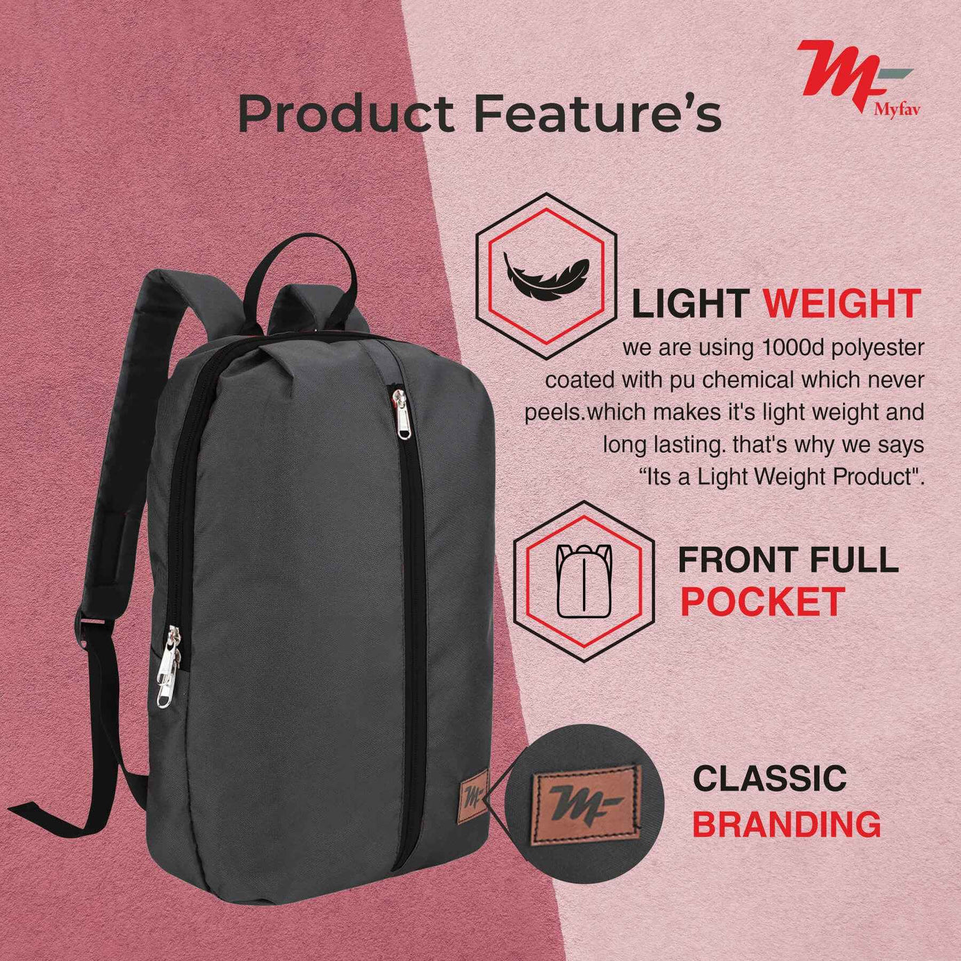 MY FAV Water Resistant Polyester Backpack for Men/ Women Travel, Business, College with Smooth Runner Zipper and Lightweight Casual Bag (11.5 Liter)