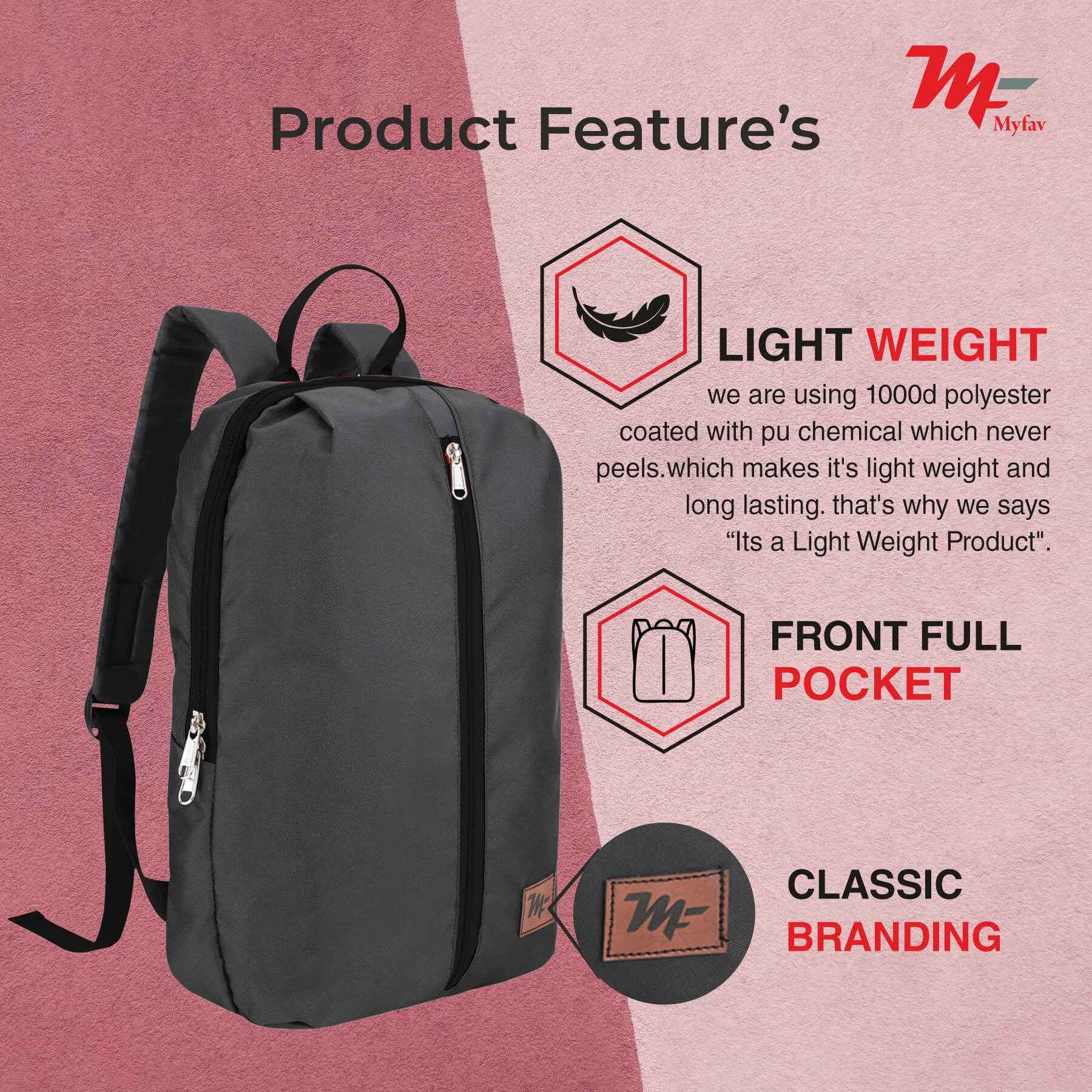 MY FAV Water Resistant Polyester Backpack for Men/ Women Travel, Business, College with Smooth Runner Zipper and Lightweight Casual Bag (11.5 Liter)