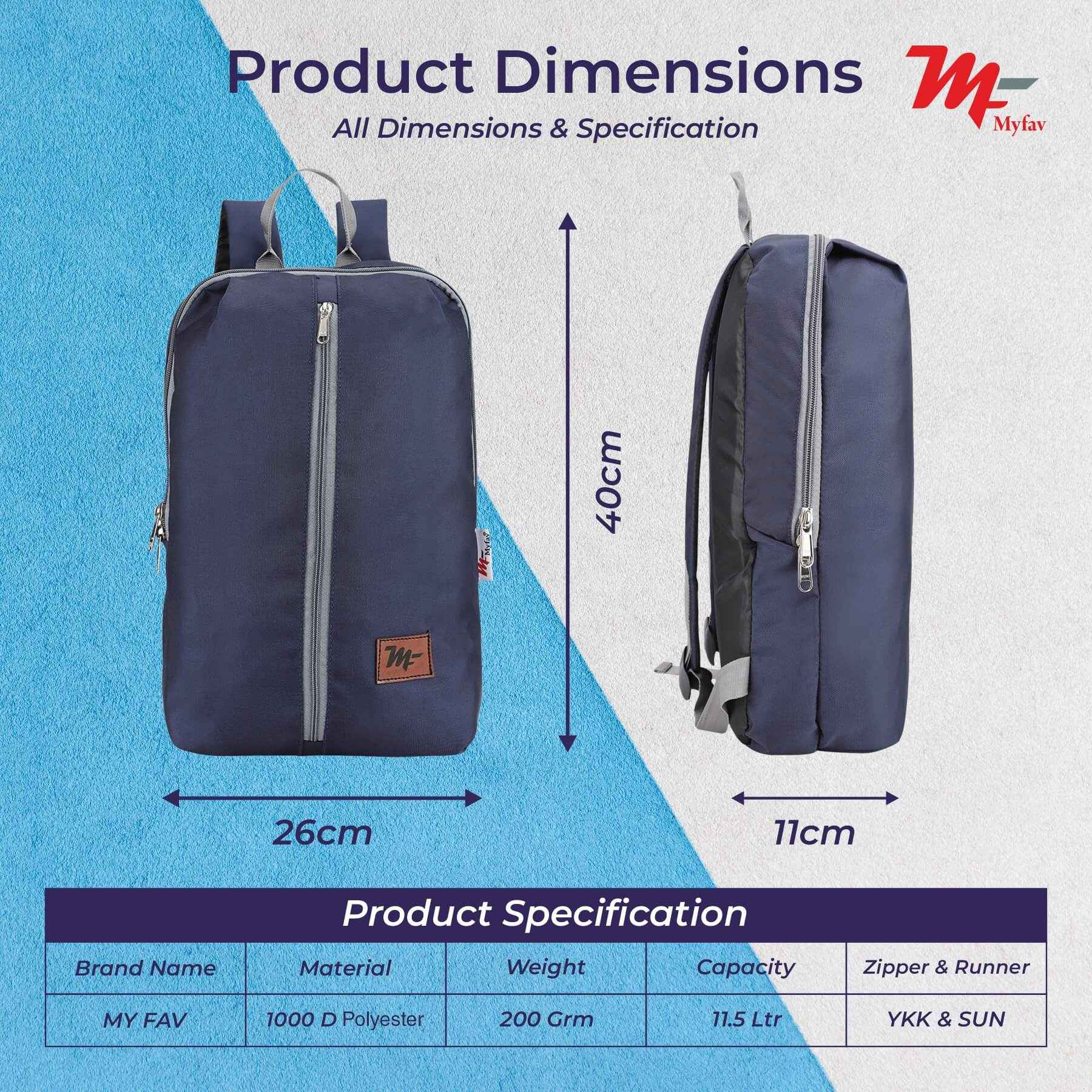 MY FAV Water Resistant Polyester Backpack for Men/ Women Travel, Business, College with Smooth Runner Zipper and Lightweight Casual Bag (11.5 Liter)