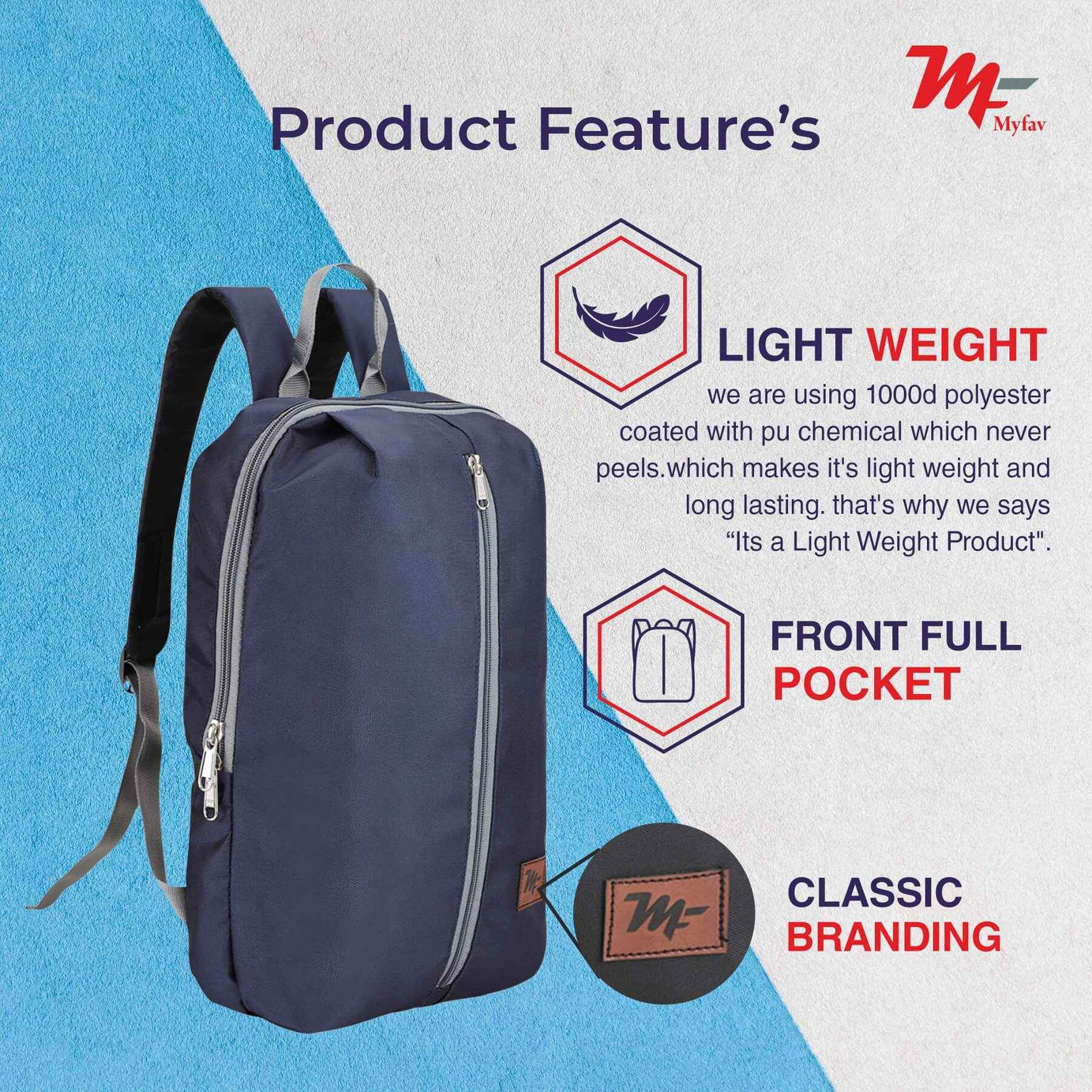 MY FAV Water Resistant Polyester Backpack for Men/ Women Travel, Business, College with Smooth Runner Zipper and Lightweight Casual Bag (11.5 Liter)