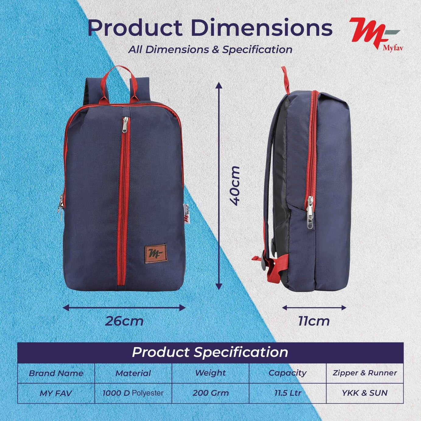 MY FAV Water Resistant Polyester Backpack for Men/ Women Travel, Business, College with Smooth Runner Zipper and Lightweight Casual Bag (11.5 Liter)