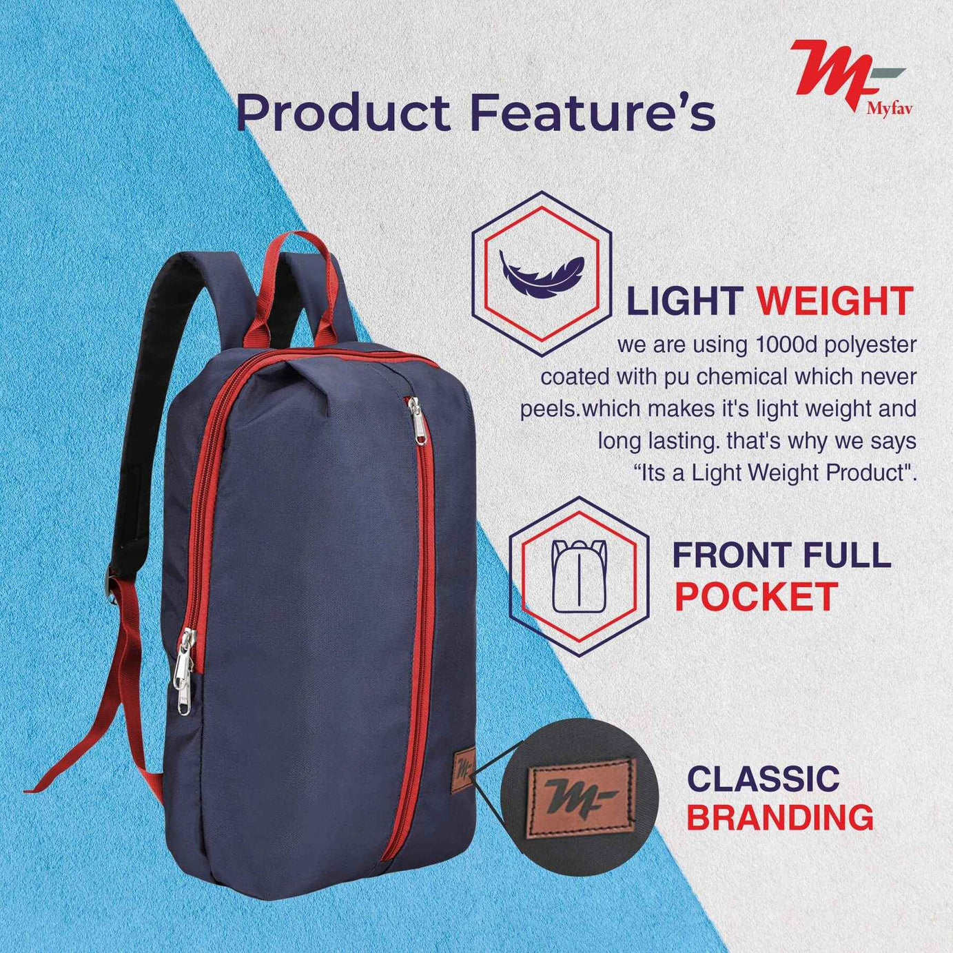 MY FAV Water Resistant Polyester Backpack for Men/ Women Travel, Business, College with Smooth Runner Zipper and Lightweight Casual Bag (11.5 Liter)