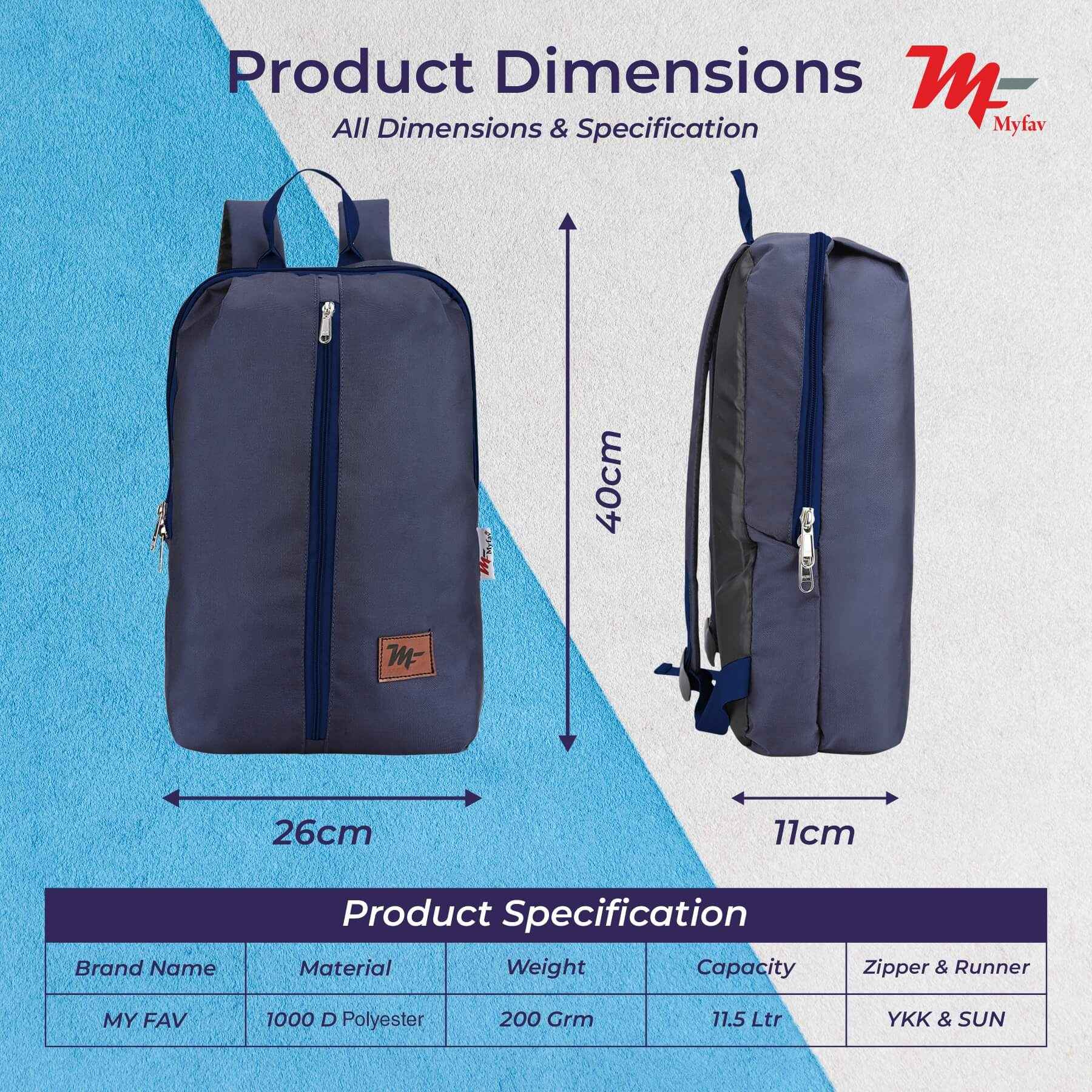 MY FAV Water Resistant Polyester Backpack for Men/ Women Travel, Business, College with Smooth Runner Zipper and Lightweight Casual Bag (11.5 Liter)