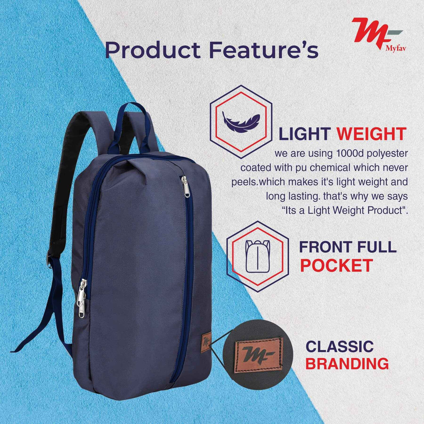 MY FAV Water Resistant Polyester Backpack for Men/ Women Travel, Business, College with Smooth Runner Zipper and Lightweight Casual Bag (11.5 Liter)