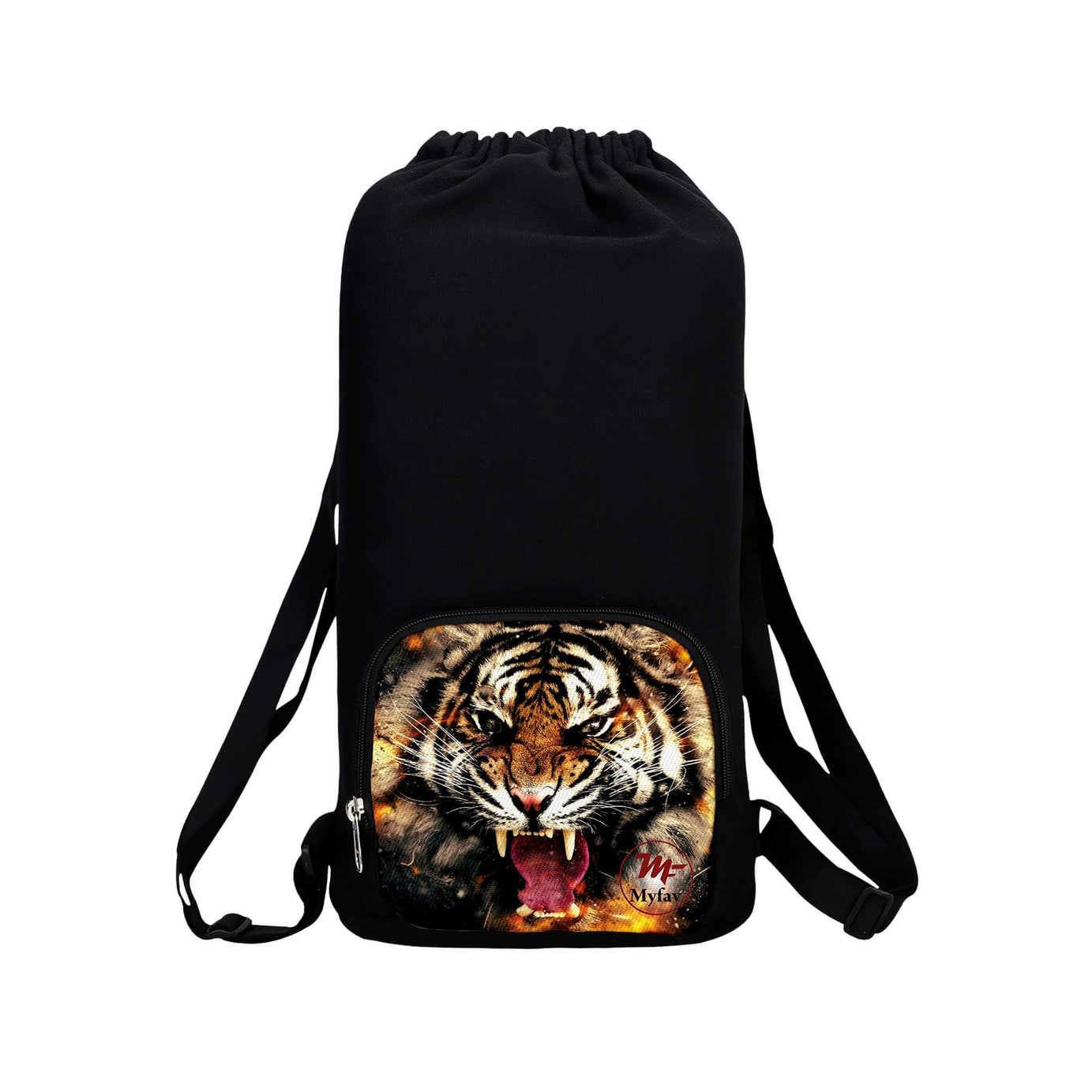 My Fav Tiger Print Cotton Canvas Tution Backpack / Exam Bag For Boys / Girls