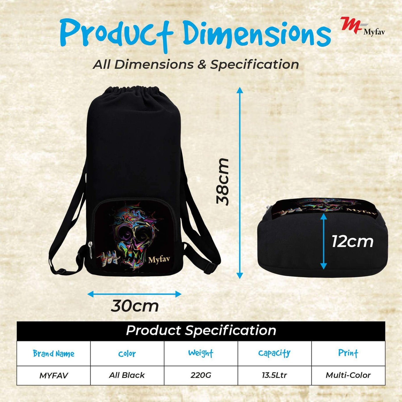 My Fav Black Printed Cotton Canvas Tution Backpack / Exam Bag For Boys / Girls