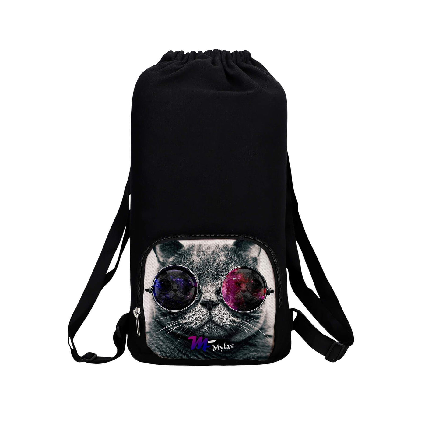 My Fav Cat Print Cotton Canvas Tution Backpack / Exam Bag For Boys / Girls
