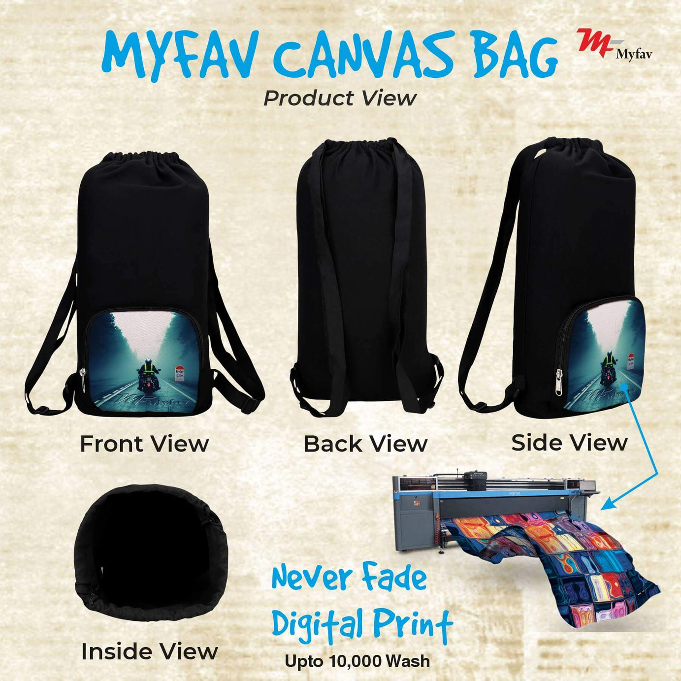 My Fav Rider Print Cotton Canvas Tution Backpack / Exam Bag For Boys / Girls