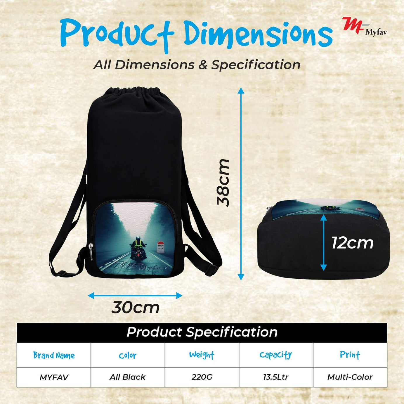 My Fav Rider Print Cotton Canvas Tution Backpack / Exam Bag For Boys / Girls