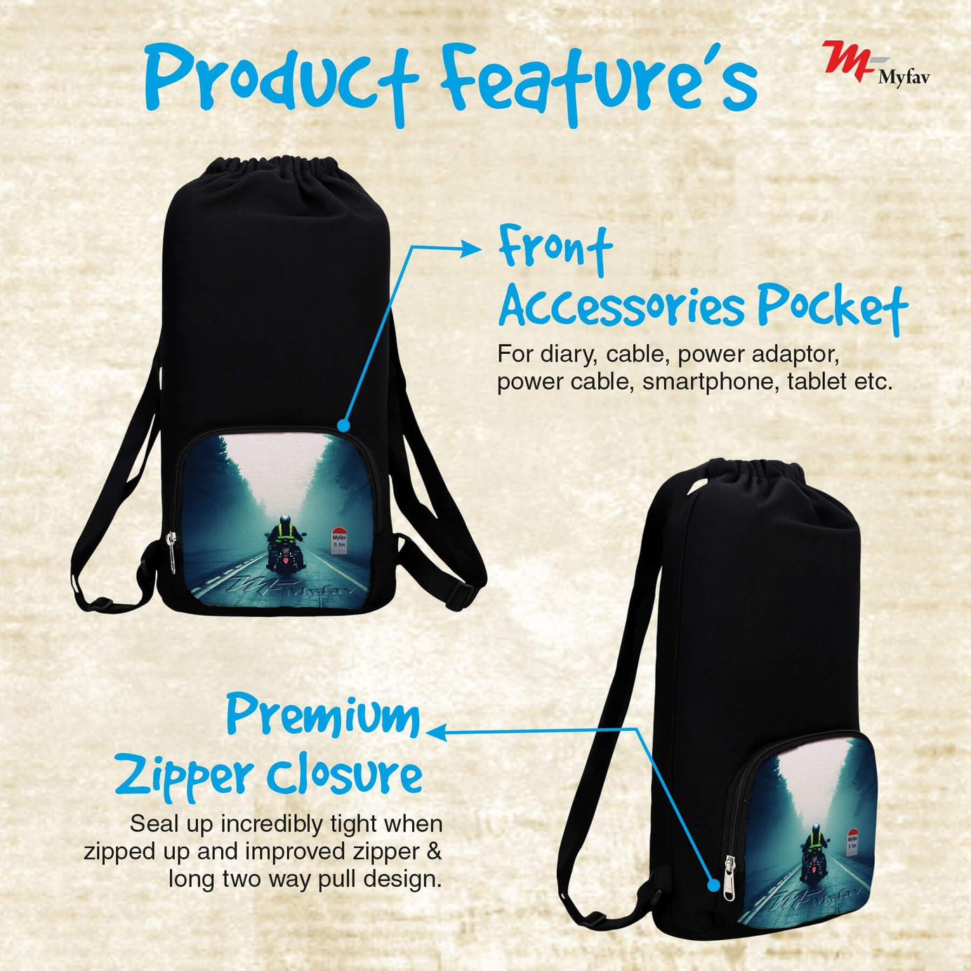 My Fav Rider Print Cotton Canvas Tution Backpack / Exam Bag For Boys / Girls