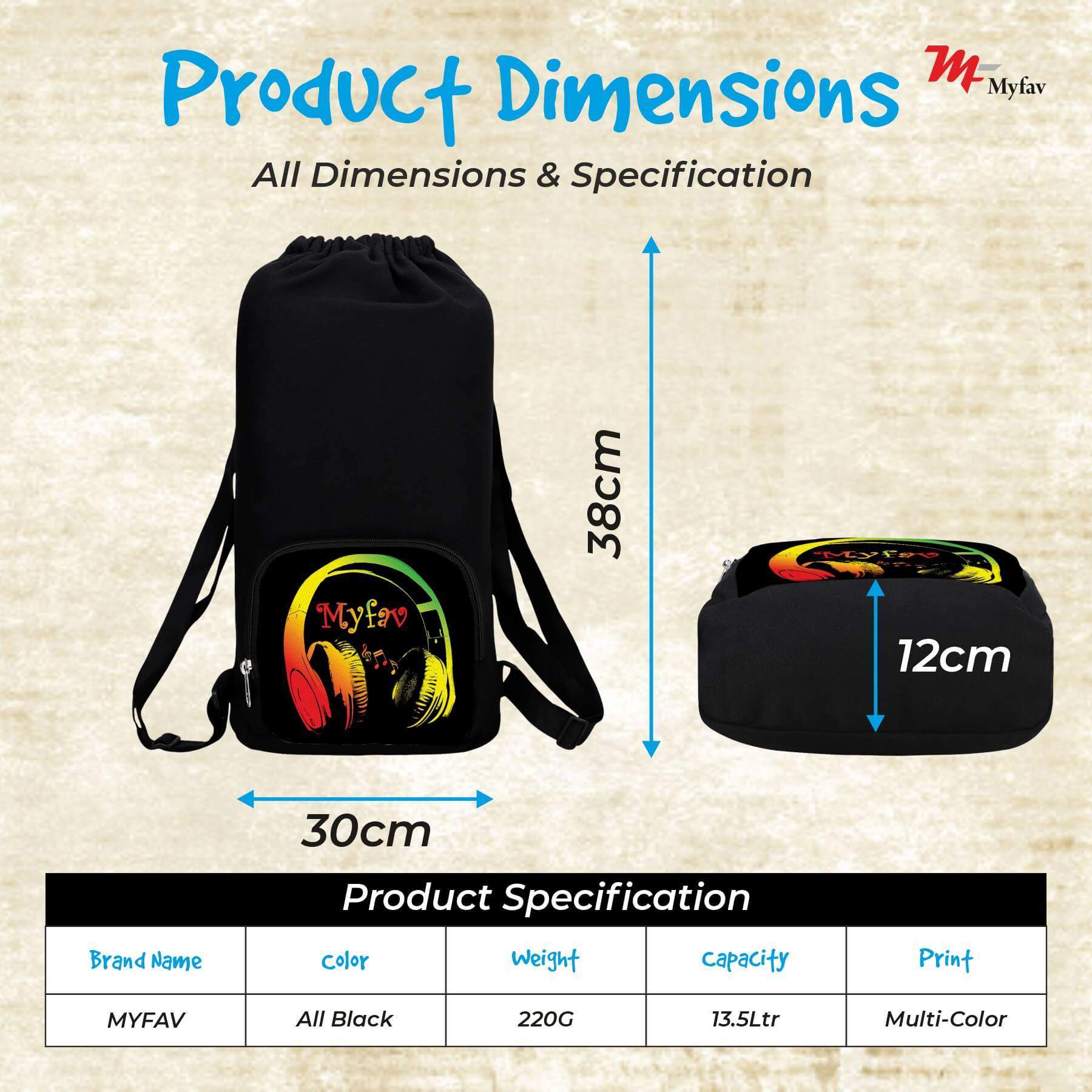 My Fav Music Print Cotton Canvas Tution Backpack / Exam Bag For Boys / Girls
