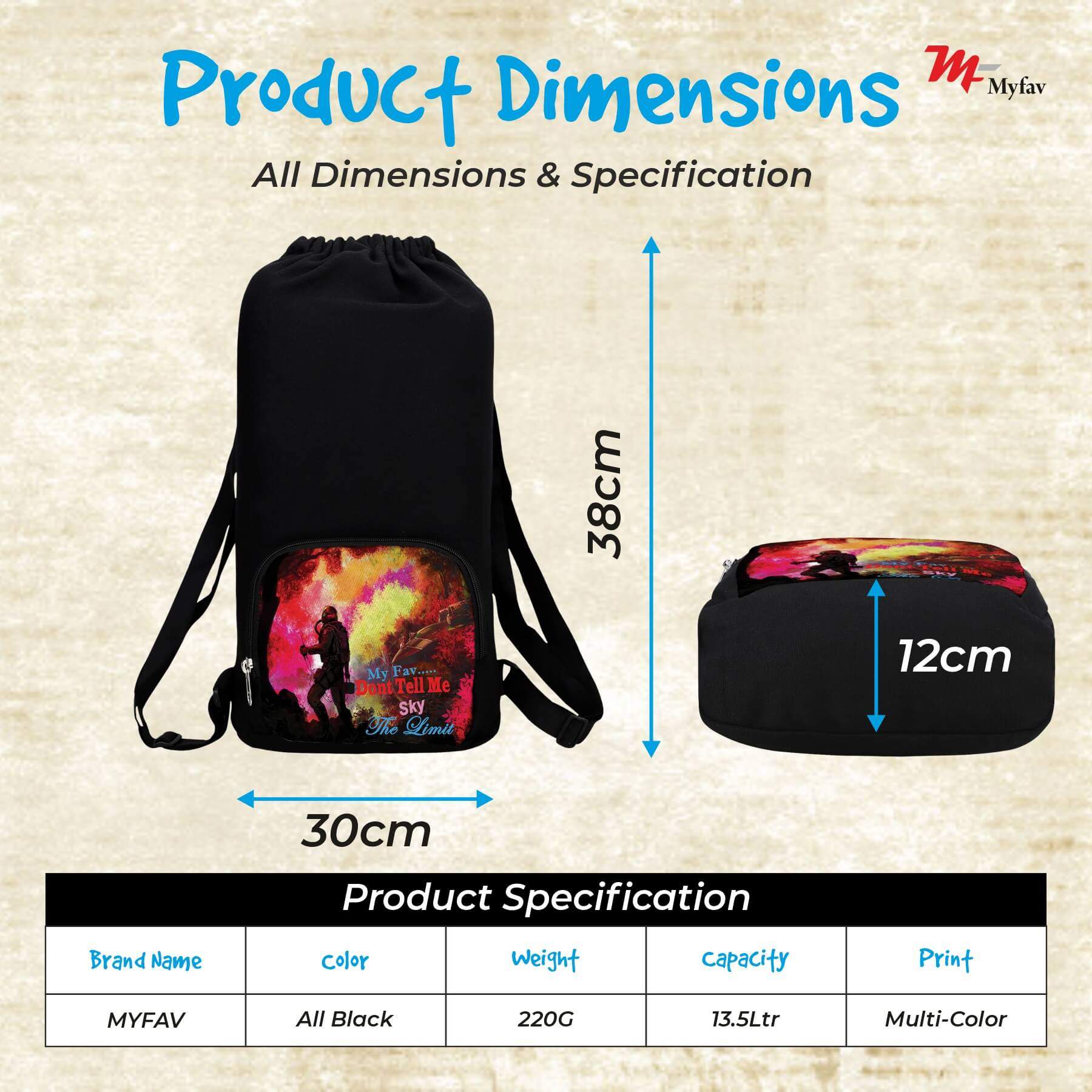 My Fav Multicolor Printed Cotton Canvas Tution Backpack / Exam Bag For Boys / Girls